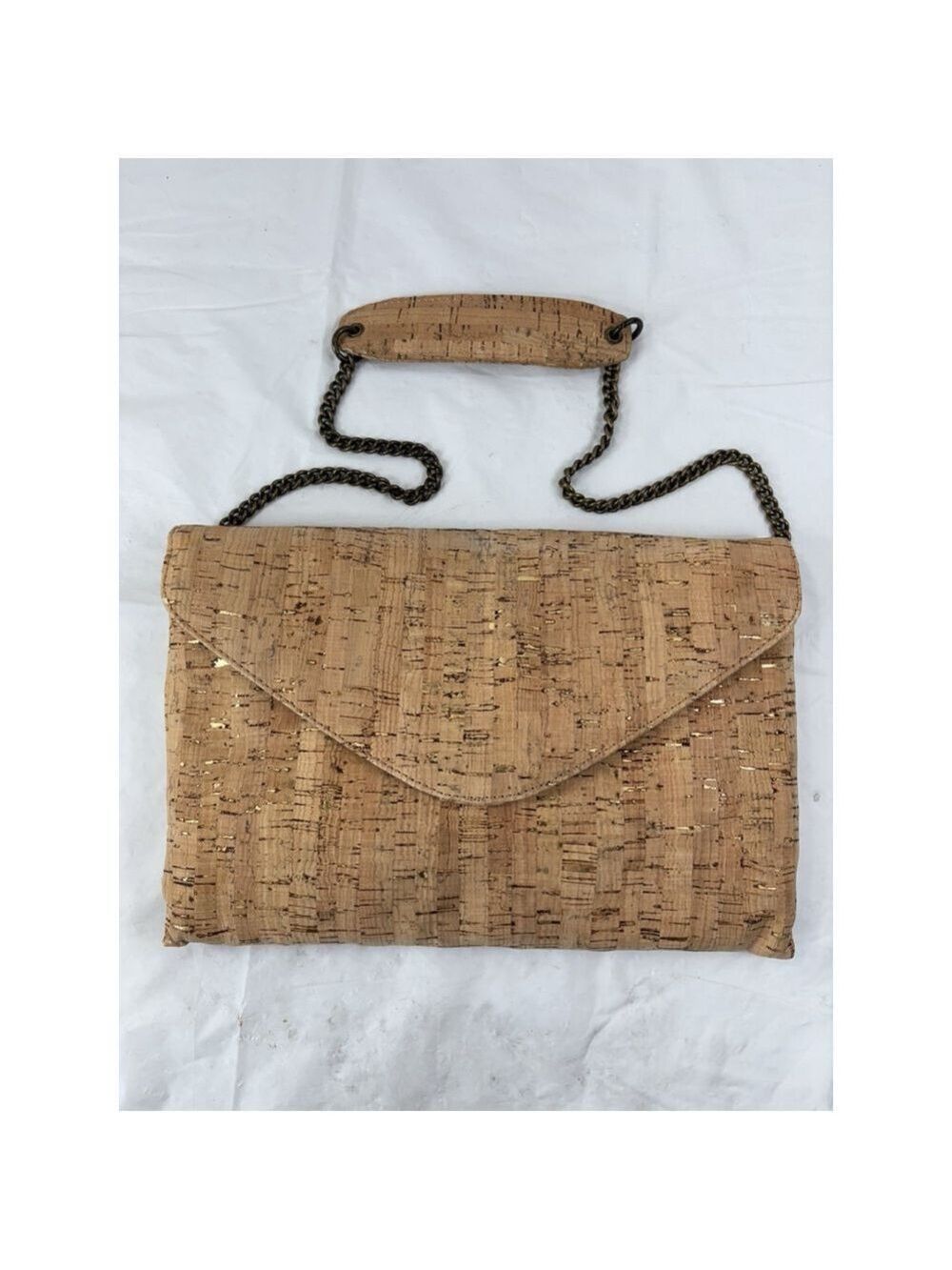 J. Crew Cork and Gold Metallic Envelope Clutch Shoulder Bag 11” x 7”1/2